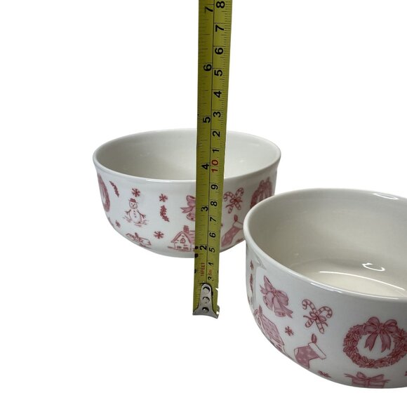 Grace Teaware Ceramic Bowl Set w/ Lids Holiday Themed Design Red Toile - Picture 5 of 6